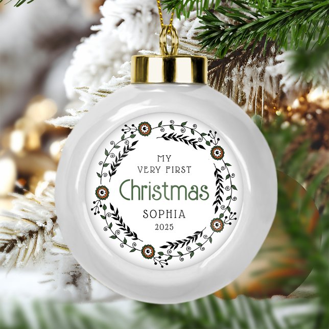 Boule En Céramique Bébé personnalisé Premier Noël nordique (Créateur téléchargé)