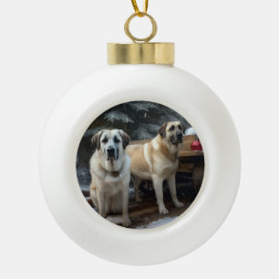 Boule En Céramique Berger Anatolien Traîneau de Neige Décor de Noël