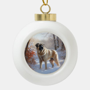 Boule En Céramique Berger d'Anatolie Noël neige tombe