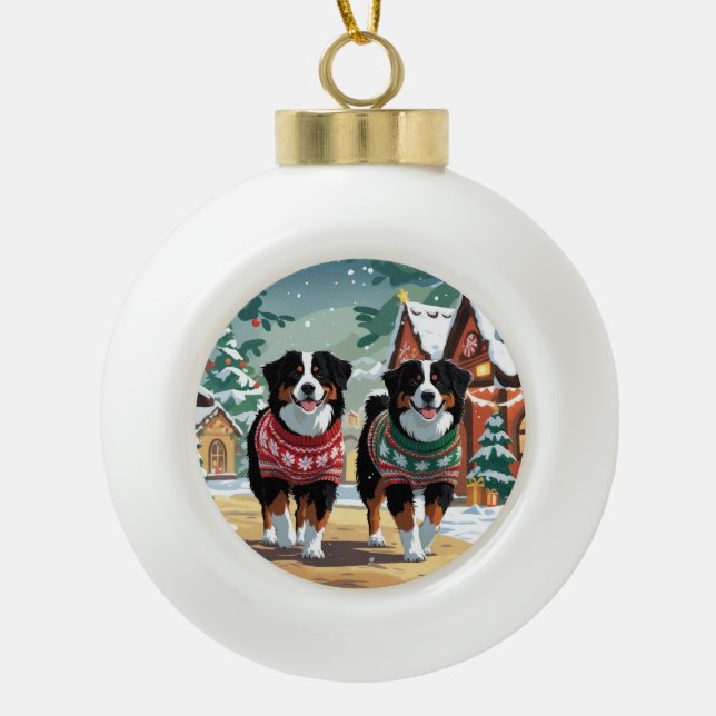 Boule En Céramique Bernese Mountain Dogs Christmas Snow Holiday (Devant)