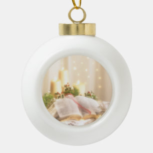 Boule En Céramique Bible, bougies et Holly -