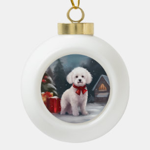 Boule En Céramique Bichon Frise Dog à Noël de neige