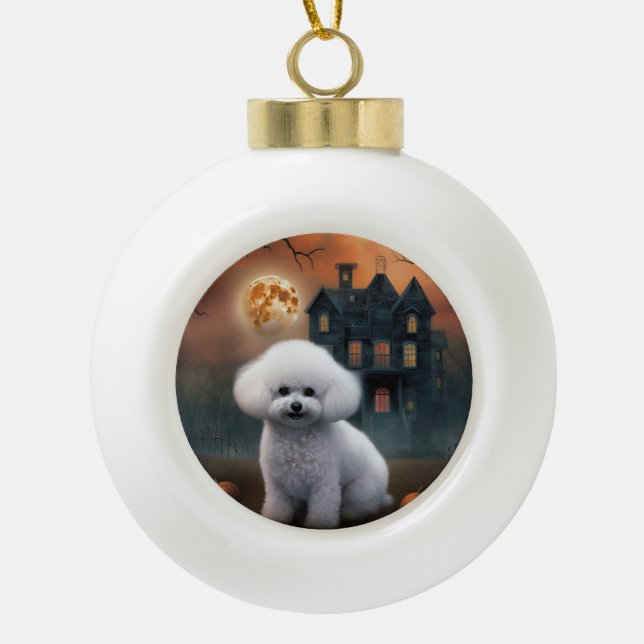 Boule En Céramique Bichon frisé Halloween Épouvantable (Devant)