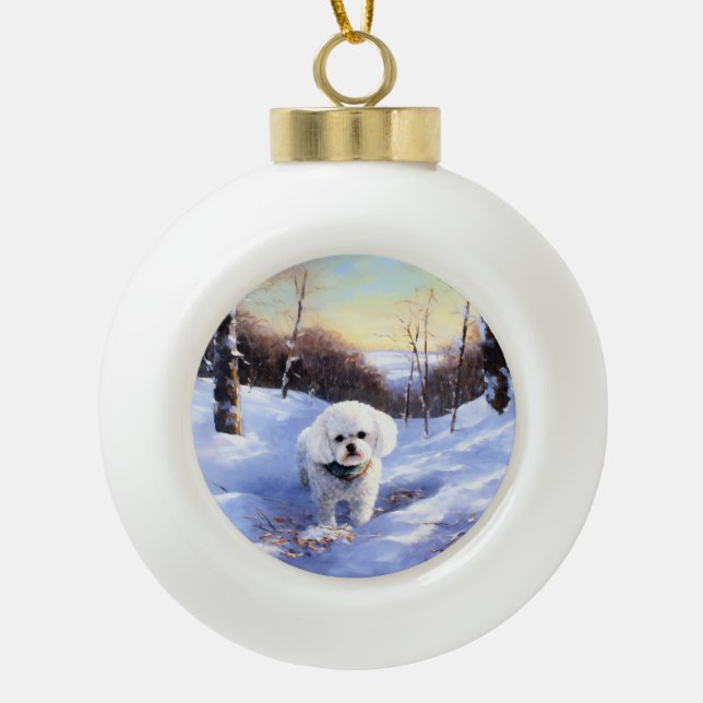 Boule En Céramique Bichon Frise Laisser neiger Noël (Devant)