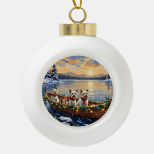 Boule En Céramique Bichon Frise Noël Bateau Fêtes