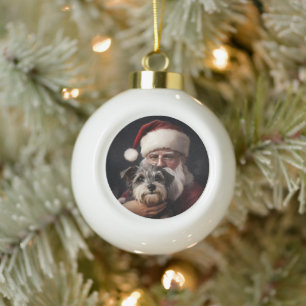 Boule En Céramique Biewer Terrier avec le Père Noël Noël Festif