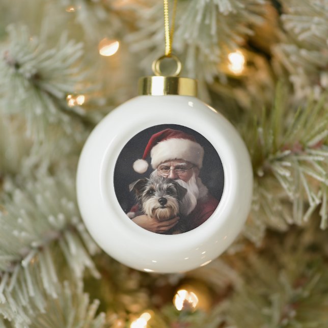 Boule En Céramique Biewer Terrier Avec Noël Festif Du Père Noël (Arbre)