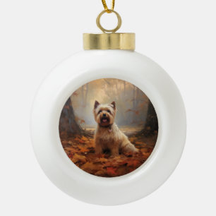 Boule En Céramique Biewer Terrier en automne feuilles tombées inspire