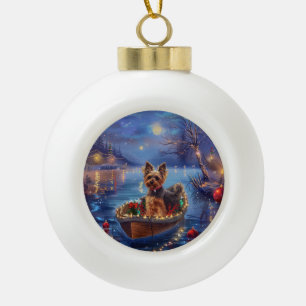 Boule En Céramique Biewer Terrier Noël Festive Voyage