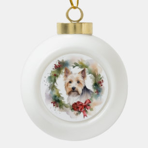 Boule En Céramique Biewer Terrier Noël Wreath Festive Pup