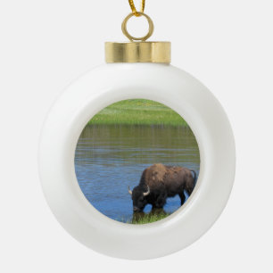 Boule En Céramique Bison américain de Yellowstone dans l'étang