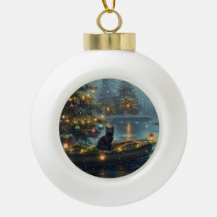 Boule En Céramique Black Cat Noël Festive Voyage
