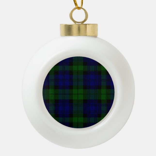 Boule En Céramique Black Watch Tartan bleu vert Plaid (Devant)
