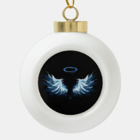 Blue Glowing Angel Wings on black background
