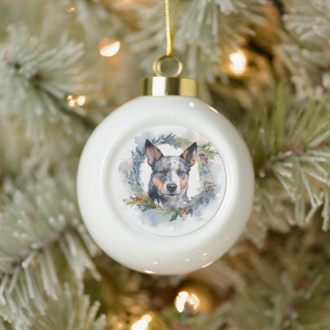 Boule En Céramique Blue Heeler Christmas Wreath Festive Pup (Arbre)