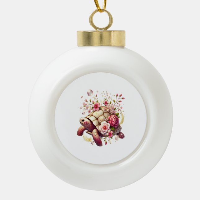 Boule En Céramique Boho Floral Tortue de mer rose Fleur (Devant)