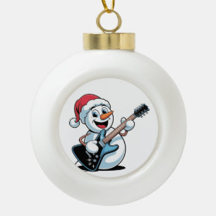 Boule En Céramique Bonhomme de neige jouant de la guitare électrique