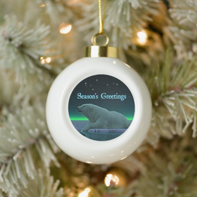 Boule En Céramique Bonnes Fêtes - Ours polaire en bordure de glace (Arbre)