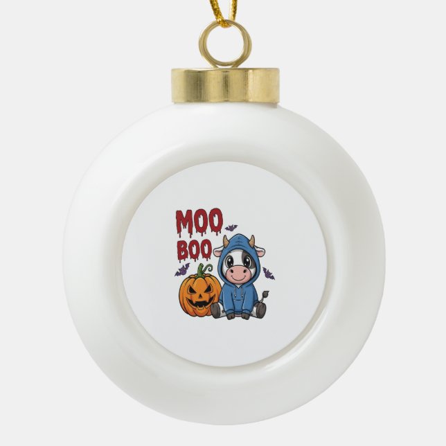 Boule En Céramique Boo Halloween Éffrayante vache fantôme (Devant)