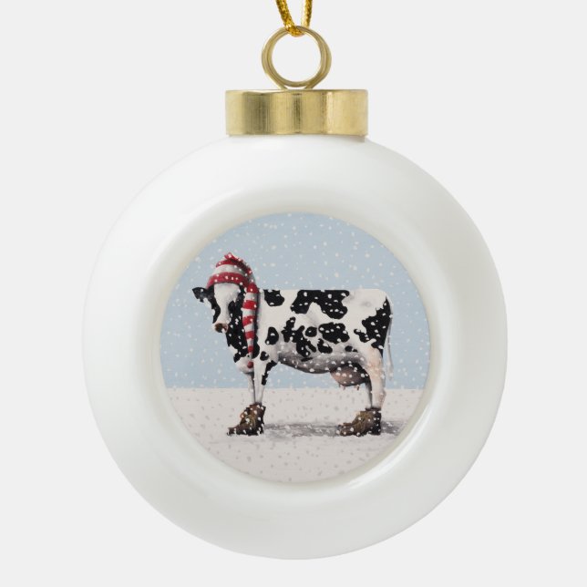 Boule En Céramique Bootsie L'Ornement De Noël De La Vache (Devant)