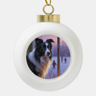 Boule En Céramique Border Collie avec lumières de Noël Holiday