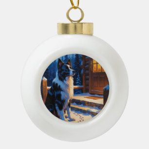 Boule En Céramique Border Collie avec lumières de Noël vacances