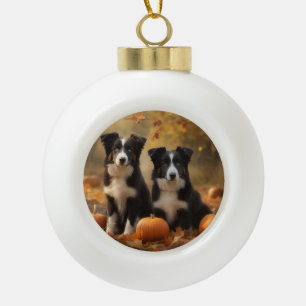Boule En Céramique Border Collie Jeune Automne Délice Citrouille