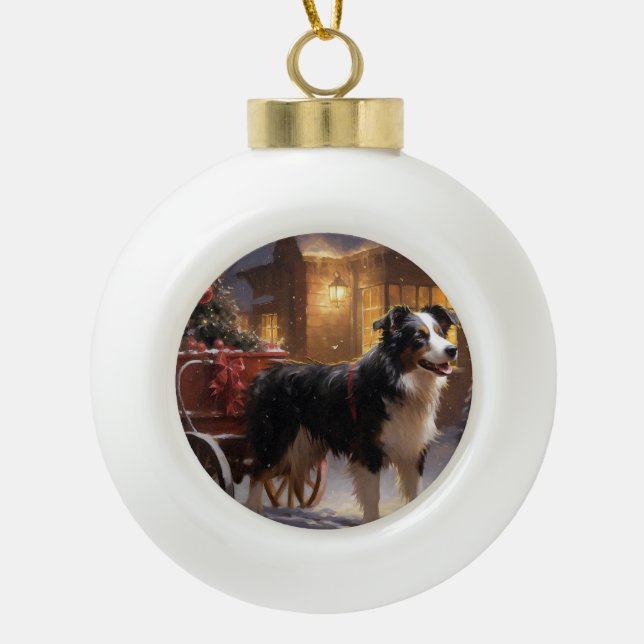 Boule En Céramique Border Collie Noël Saison Festive (Devant)