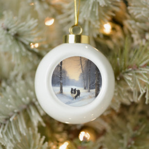 Boule En Céramique Border Collie Qu'il neige Noël