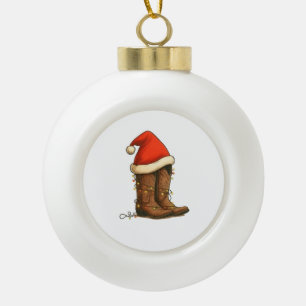 Boule En Céramique Botte Cowboy Noël Occidental Santa Hat