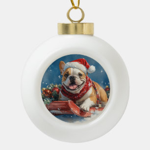 Boule En Céramique Bouledogue dans un traîneau Laissez tomber la neig