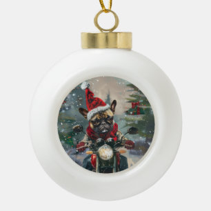 Boule En Céramique Bouledogue français à moto Noël