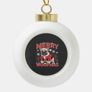 Boule En Céramique Bouledogue français chapeau de Père Noël Joyeux No