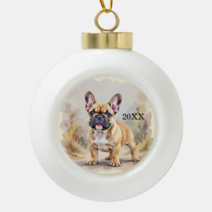 Boule En Céramique Bouledogue français couleur fauve marron Chien mig