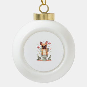 Boule En Céramique Bouledogue français en colère vintage tenant du pa