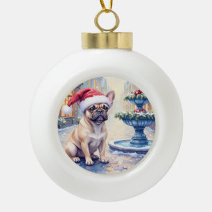 Boule En Céramique Bouledogue français Fontaine de la ville enneigée