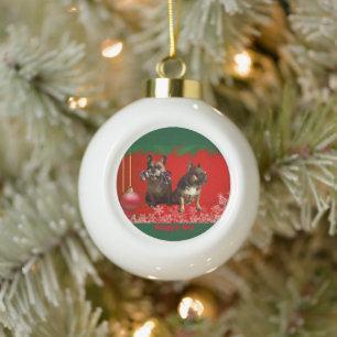 Boule En Céramique Bouledogue français Joyeux Noël Bouledogue