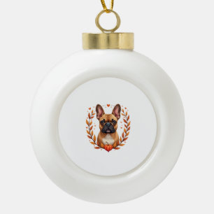 Boule En Céramique Bouledogue français vintage avec couronne de feuil