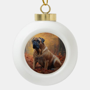 Boule En Céramique Bouledogue mastiff dans Automne Feuilles tombées I