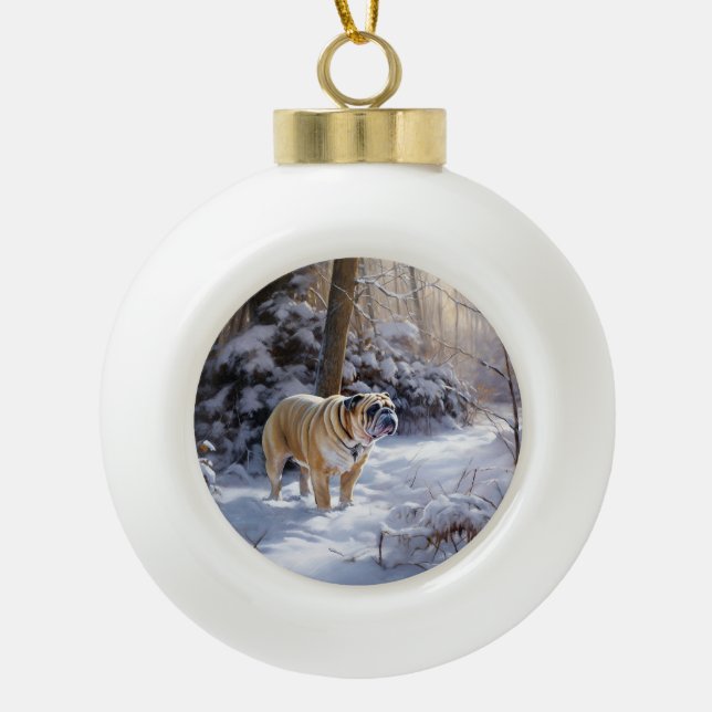 Boule En Céramique Bouledogue Noël Let It Snow Brosse (Devant)