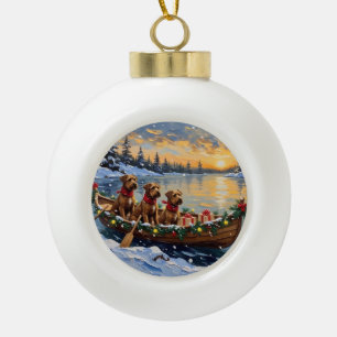 Boule En Céramique Bouvier des Flandres Bateau de Noël Vacances