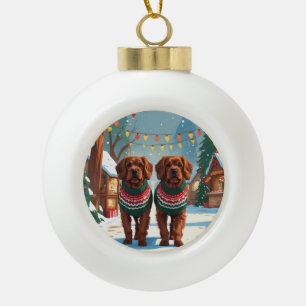 Boule En Céramique Bouviers des Flandres chiens Noël neige vacances 