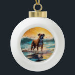Boule En Céramique Boxer Beach Surfing Peinture<br><div class="desc">Plongez dans le monde ludique de l'aventure canine avec cette peinture captivante. Un chien en ébullition se rend aux vagues, chevauchant habilement le surf sur une plage baisée par le soleil. L'oeuvre d'art vibrante capte magnifiquement l'essence de l'excitation au bord de la plage tandis que le chien court sans crainte...</div>