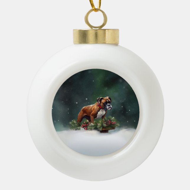 Boule En Céramique Boxeur Noël neige hiver (Devant)