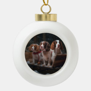 Boule En Céramique Bretagne Spaniel Snowy Sleigh Décor de Noël