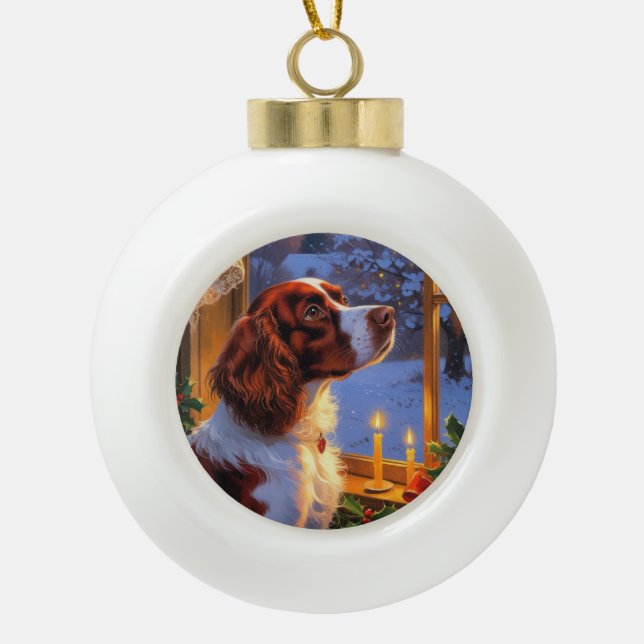 Boule En Céramique Brittany Spaniel with Christmas Lights Holiday  (Devant)