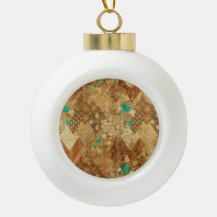 Boule En Céramique Brown Grunge Quilt Stars Coeurs