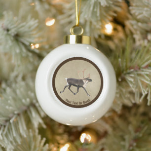 Boule En Céramique Bull Caribou (Reindeer) Sur Ancien Papier