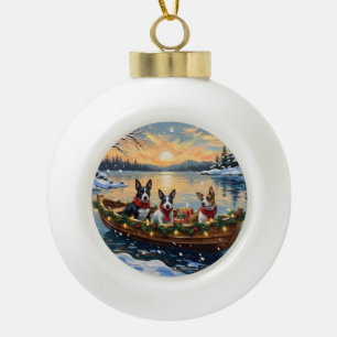 Boule En Céramique Bull Terrier Noël Bateau Fêtes