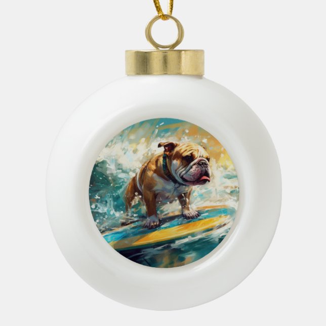 Boule En Céramique Bulldog Beach Surf Peinture (Devant)
